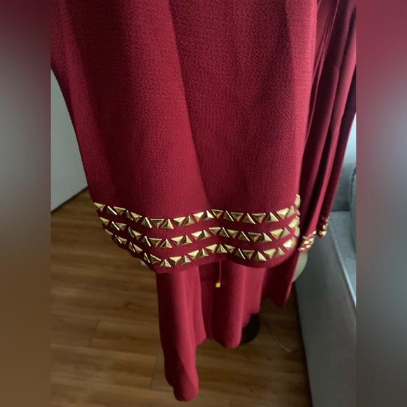 Michael Kors Red Golden Boho Studs Holiday Flowy Tunic Mini Dress size M - Picture 9 of 16